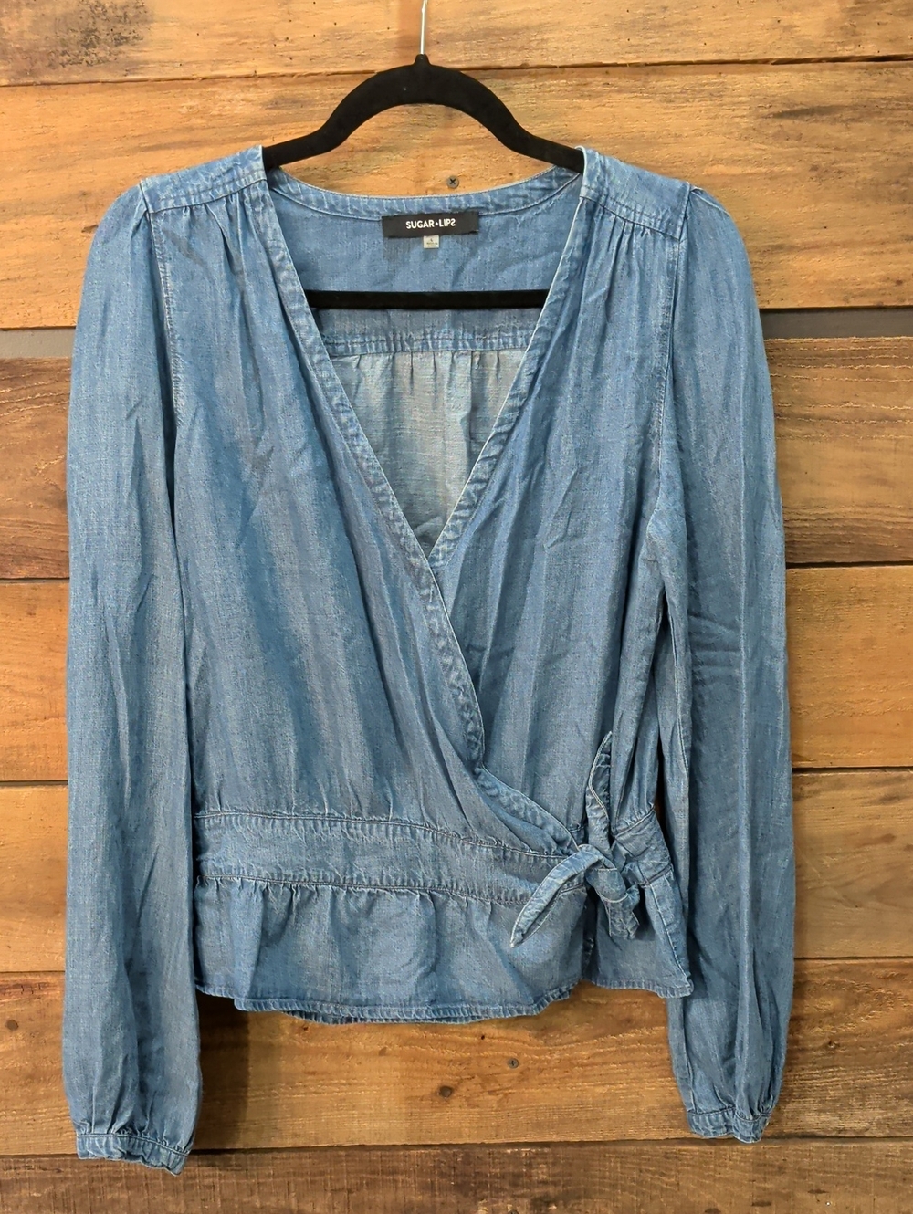 Sugarlips Light Blue Chambray Wrap Top